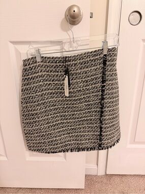 Express Black and White Tweed Fringe Mini Skirt